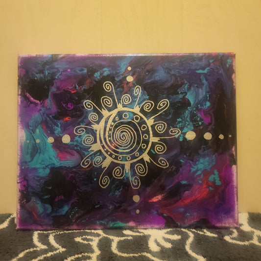 Blue/Purple Pour Mandala Original Painting