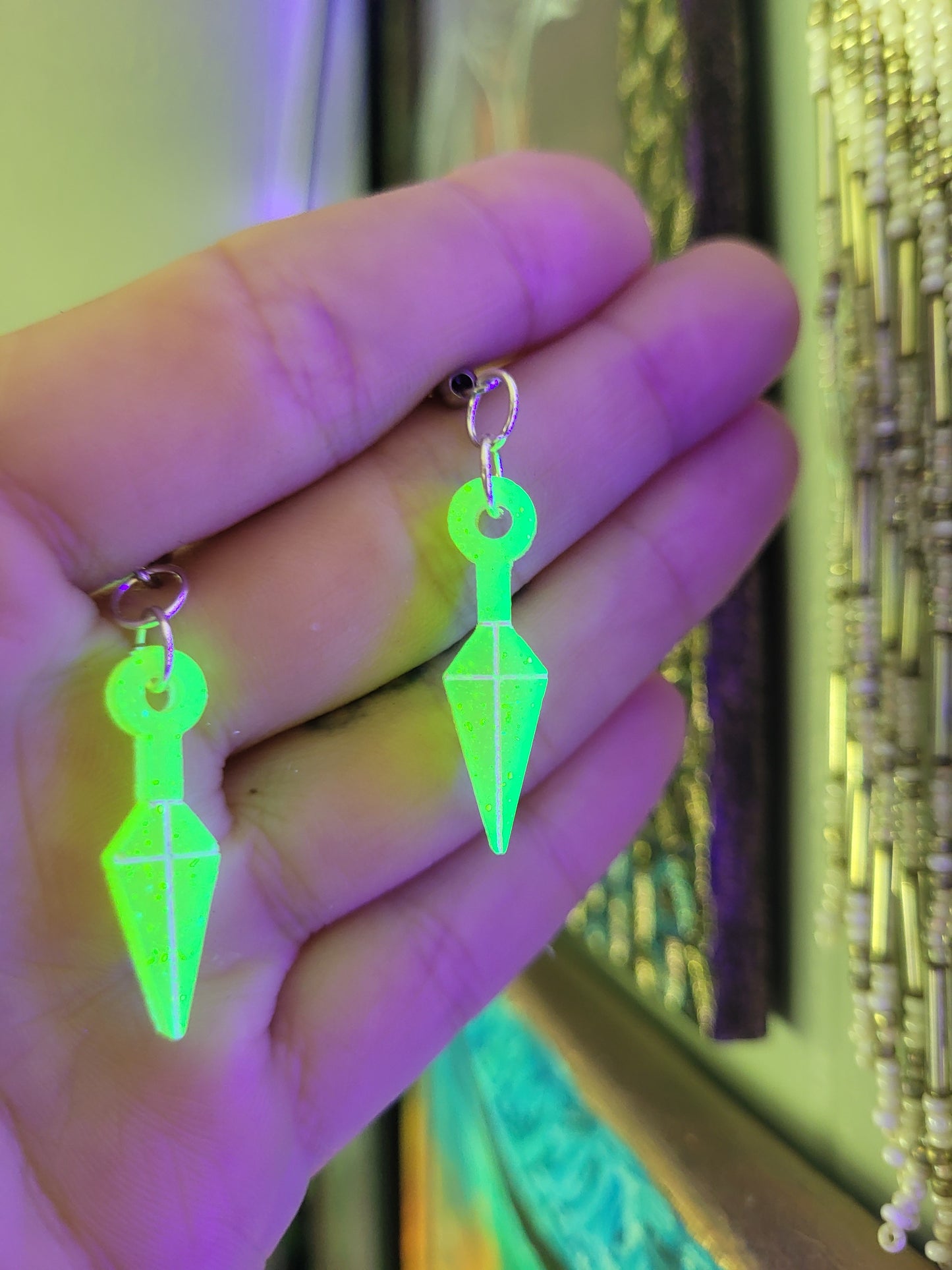 Small UV Yellow Kunai Earrings